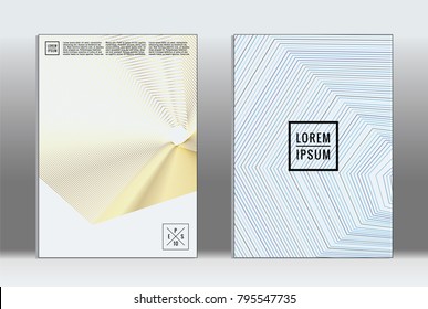 Minimal placard. Vector geometric cover. Hipster trendy report template. Set of futuristic line gradient graphic design flyers. Fashion minimal layouts. Striped placards. Retro banner design set.
