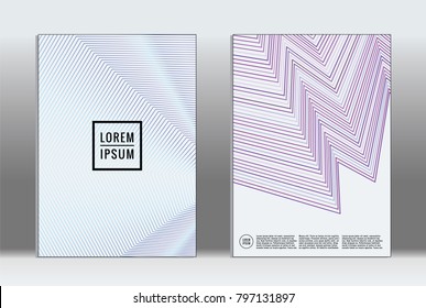 Minimal placard. Vector geometric cover. Hipster trendy report template. Set of futuristic line gradient graphic design flyers. Fashion minimal layouts. Striped placards. Retro banner design set.