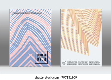 Minimal placard. Vector geometric cover. Hipster trendy report template. Set of futuristic line gradient graphic design flyers. Fashion minimal layouts. Striped placards. Retro banner design set.