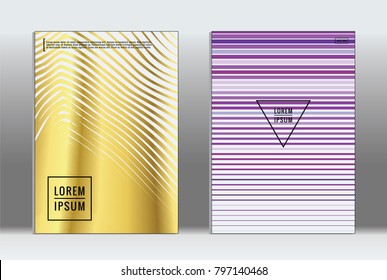 Minimal placard. Vector geometric cover. Hipster trendy report template. Set of futuristic line gradient graphic design flyers. Fashion minimal layouts. Striped placards. Retro banner design set.