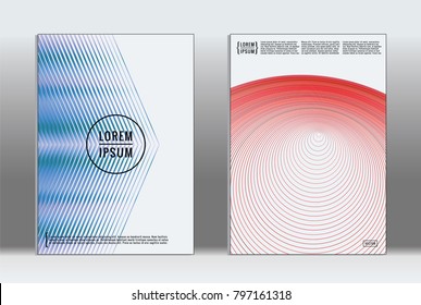 Minimal placard. Vector geometric cover. Hipster trendy report template. Set of futuristic line gradient graphic design flyers. Fashion minimal layouts. Striped placards. Retro banner design set.
