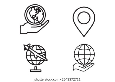 Minimal planet earth icons. Editable stroke. Vector graphic illustration. For website design, logo, app, template, ui, etc.