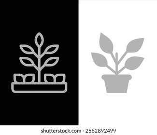 Minimal Plant and Garden Icon. Black and White Vector.