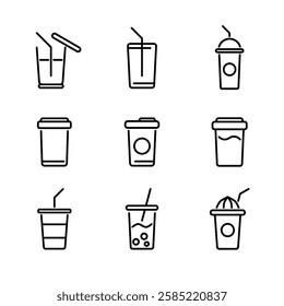 Minimal plastic glass of drinks outline.Use for cafe sign, coffee shop sign, banner or glass screen printing.