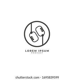 Minimal podcast logo design template. Twin retro microphone illustration isolated on white background. Broadcasting, Radio station. Pictorial logotype. 