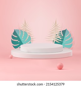 Minimal Podium 3d render vector in abstract pink background composition