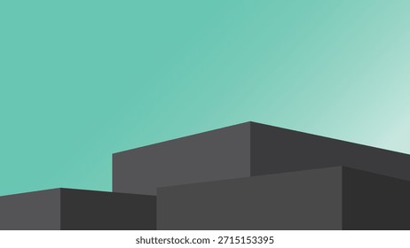 Podio mínimo, bloque negro, fondo de menta, pantalla moderna, forma geométrica, composición abstracta, plataforma de escenario tranquilo