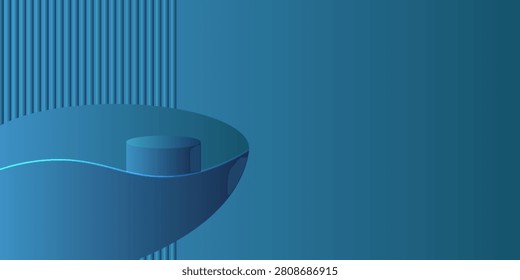 Minimal podium for product display stand pedestal studio bluecolor background. Vector abstract studio room geometric platform design.