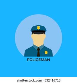 Minimal  policeman avatar profile icon.  Flat vector illustration.