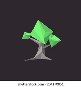 Minimal polygonal tree. Abstract triangle tree. Low poly style. Stylized conceptual design element. Background design for poster, flyer, cover, brochure. Easy to edit. Vector illustration - EPS10.