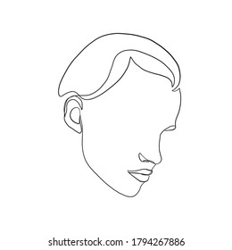 Minimal portrait girl hand drawn in one continuous line. Linear glamour logo in minimal design for hair stylist, makeup artist, beauty salon and cosmetology. Beautiful woman face. 