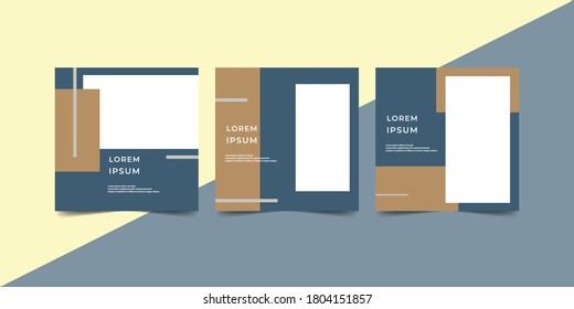 Minimal post social media design background vector illustration in blue brown frame color.