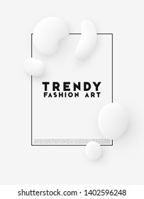 Minimal poster. Bright white background. Design elements of liquid rounded plastic shapes, smooth sea stones, Flat Liquid splash bubble. 3d fluid objects. Modern abstract pattern organic substances
