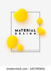 Minimal poster. Bright yellow background. Design elements of liquid rounded plastic shapes, smooth sea stones, Flat Liquid splash bubble. 3d fluid objects. Modern abstract pattern organic substances