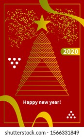 Minimal poster with chrictmas tree, vector hipster red xmas banner