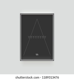 Minimal poster design with big A letter and sample text hanging on a wall. Eps 10 stock vector illustration