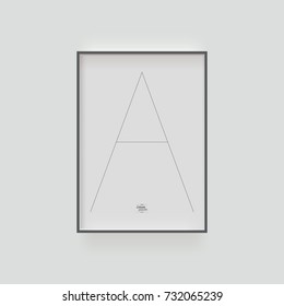 Minimal poster design with big A letter and sample text in a thin black picture frame. Eps 10 stock vector illustration