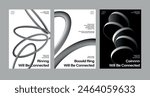 Minimal poster design set black white monochrome gradient modern art style  abstract ring intertwine coin link line Linear Wall White Minimalist Poster Nordic Room Prints annual exhibition urban style