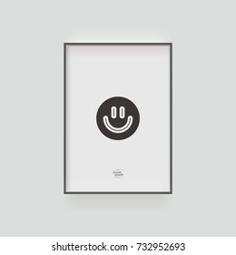Minimal poster design with stylized smiling happy face face in minimal dark picture frame. Eps 10 stock vector illustration 