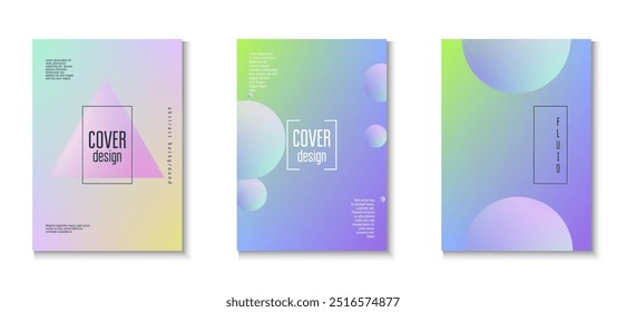 Minimal Poster. Geometric Creative Banner. Memphis Placard. Purple Holographic Set. Triangle Design. Aesthetic Radial Template. Gradient Shape. Pink Minimal Poster