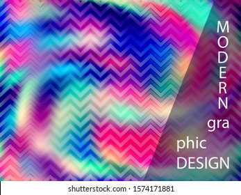Minimal poster glitch holographic vector layout design. Fluid shimmer overlay elements. Fashionable glitch hologram gradient background for poster.