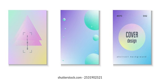 Minimal Poster. Holographic Design. Hologram Elements. Blue Noise Gradient Set. Fluorescent Radial Template. Vibrant Placard. Grainy 3d Shape. Purple Minimal Poster