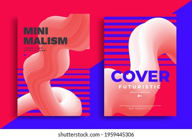 Minimal poster layout with abstract fluid wave. Modern Cover design template with red and blue color. Vector futuristic illustration