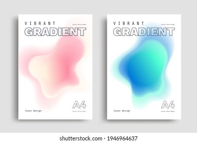 Minimal poster layout with vibrant gradient blurs. Modern abstract flyer with fluid pink and blue shapes. Vector