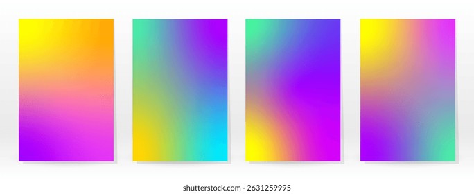 Póster mínimo. Pastel suave. Conjunto de degradado de arco iris. Fondo de color gráfico. Textura de malla borrosa. Vector Anuncio moderno. Abstractas Fondo de pantalla brillante. Cubierta de Tecnología degradada. Diseño de Plantilla móvil.