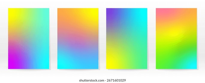 Póster mínimo. Pastel suave. Conjunto de degradado de arco iris. Fondo de color gráfico. Textura de malla borrosa. Vector Anuncio moderno. Abstractas Fondo de pantalla brillante. Cubierta de Tecnología degradada. Diseño de Plantilla móvil.