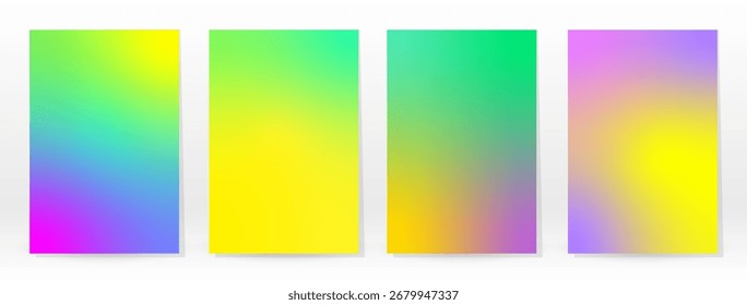 Póster mínimo. Pastel suave. Conjunto de degradado de arco iris. Fondo de color gráfico. Textura de malla borrosa. Vector Anuncio moderno. Abstractas Fondo de pantalla brillante. Cubierta de Tecnología degradada. Diseño de Plantilla móvil.