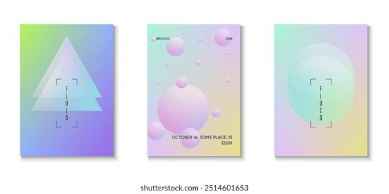 Pôster Mínimo. Conjunto 3d roxo. Plano de fundo do gradiente. Banner Criativo. Forma abstrata. Ilustração Brilhante Cyberpunk. Placa Digital Estética. Pôster Azul Mínimo