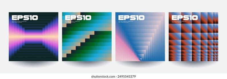 Minimal posters with retro gradient shapes and patterns. Vector design.