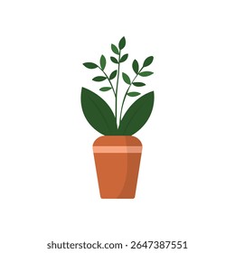 Minimal potted plant flat vector illustration. Decorative indoor plant in stylish container, isolated on white. Great for home design, gardening themes, and digital nature graphics.