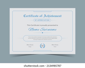 Minimal Premium certificate of achievement template, White certificate, Appreciation and Achievement Certificate Template Design, Certificate Premium template awards diploma