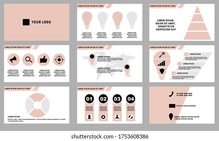 Diseño de presentación mínimo, plantillas vectoriales de portafolio en un fondo blanco. Plantilla multipropósito para presentación, volante, portada de folleto, informe, marketing.