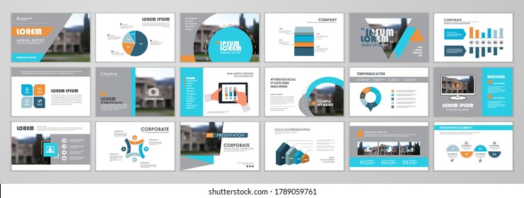 Minimal presentation slide design, Blue and orange Design template. Use for business annual report, flyer, marketing, leaflet, advertising, brochure template
