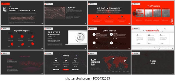 Minimal presentation templates. Tech elements on black background. Technology sci-fi concept vector design. Presentation slides for flyer, leaflet, brochure, report, marketing, advertising, banner
