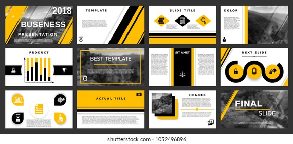 Minimal presentation templates. Yellow elements on a white background for your portfolio. Design of the brochure. Presentation slides for leaflets, leaflets, brochures, reports, advertisements