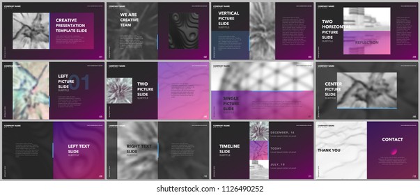 Minimal presentations design, portfolio vector templates with elements on black background. Multipurpose template for presentation slide, flyer leaflet, brochure cover, report, marketing, advertising.