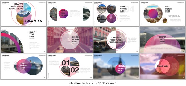 Minimal presentations design, portfolio vector templates with circle elements on white background. Multipurpose template for presentation slide, flyer leaflet, brochure cover, report, marketing.