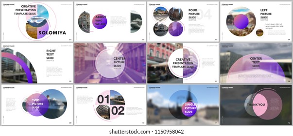 Minimal presentations design, portfolio vector templates with circle elements on white background. Multipurpose template for presentation slide, flyer leaflet, brochure cover, report, marketing.