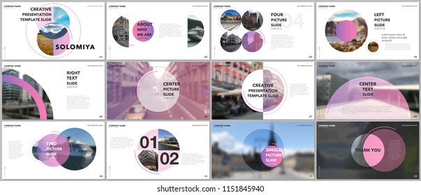 Minimal presentations design, portfolio vector templates with circle elements on white background. Multipurpose template for presentation slide, flyer leaflet, brochure cover, report, marketing