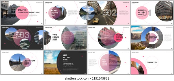 Minimal presentations design, portfolio vector templates with circle elements on white background. Multipurpose template for presentation slide, flyer leaflet, brochure cover, report, marketing