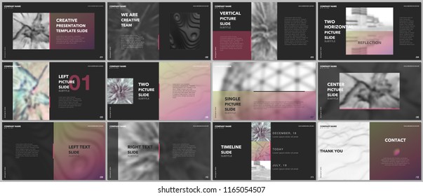 Minimal presentations design, portfolio vector templates with elements on black background. Multipurpose template for presentation slide, flyer leaflet, brochure cover, report, marketing, advertising.