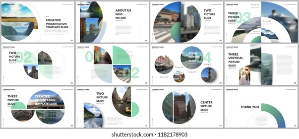 Minimal presentations design, portfolio vector templates with circle elements on white background. Multipurpose template for presentation slide, flyer leaflet, brochure cover, report, marketing.
