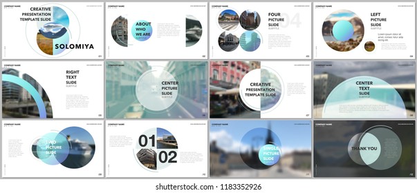 Minimal presentations design, portfolio vector templates with circle elements on white background. Multipurpose template for presentation slide, flyer leaflet, brochure cover, report, marketing