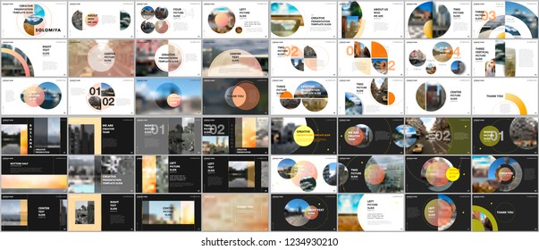 Minimal presentations design, portfolio vector templates with circle elements on black or white. Multipurpose template for presentation slide, flyer leaflet, brochure cover, report, advertising.