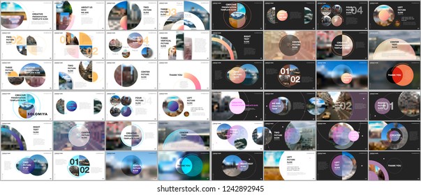 Minimal presentations design, portfolio vector templates with circle elements on white background. Multipurpose template for presentation slide, flyer leaflet, brochure cover, report, marketing.