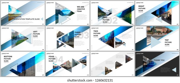 Minimal presentations design, portfolio vector templates with triangles and triangular elements. Multipurpose template for presentation slide, flyer leaflet, brochure cover, report, advertising.